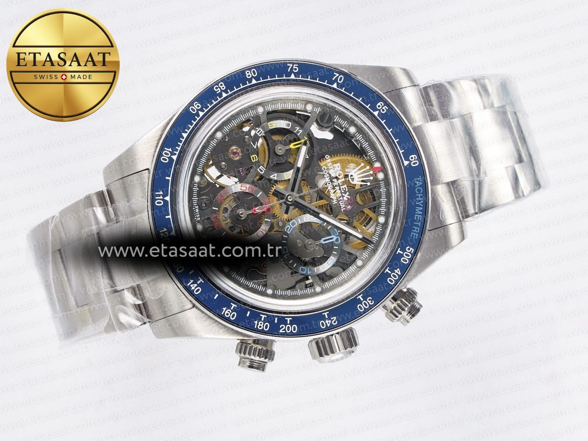 Rolex Daytona Artisans Skeleton SS ADGF Best Edition Blue Ceramic Bezel Skeleton Dial on SS Oyster Bracelet SA4130 - Görsel 8