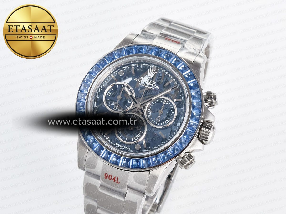 Rolex Daytona Artisans SS GETF Best Edition Blue Skeleton Dial Diamonds Bezel on SS Bracelet DD4802 - Görsel 1