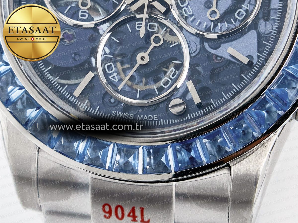 Rolex Daytona Artisans SS GETF Best Edition Blue Skeleton Dial Diamonds Bezel on SS Bracelet DD4802 - Görsel 12