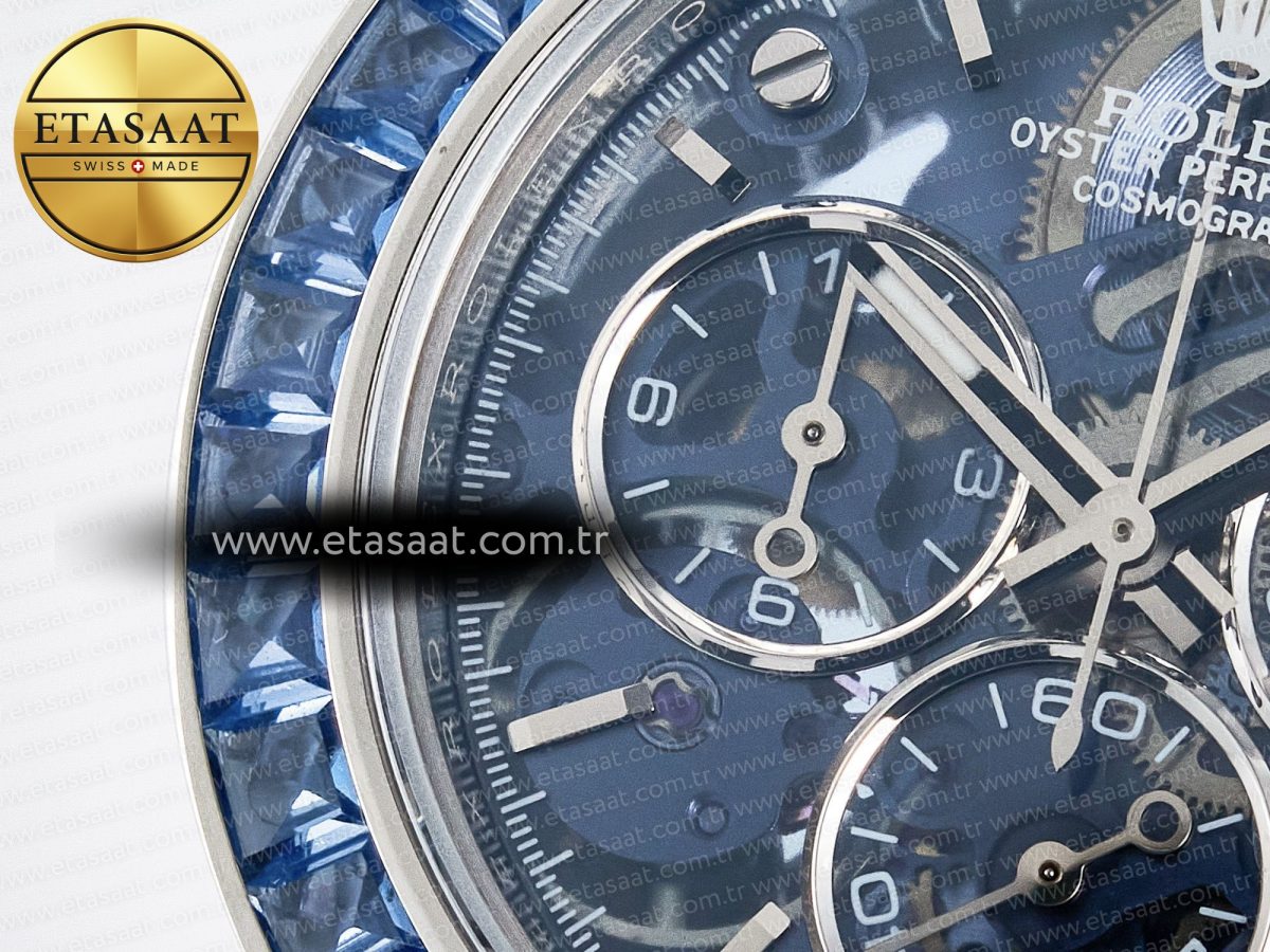 Rolex Daytona Artisans SS GETF Best Edition Blue Skeleton Dial Diamonds Bezel on SS Bracelet DD4802 - Görsel 13