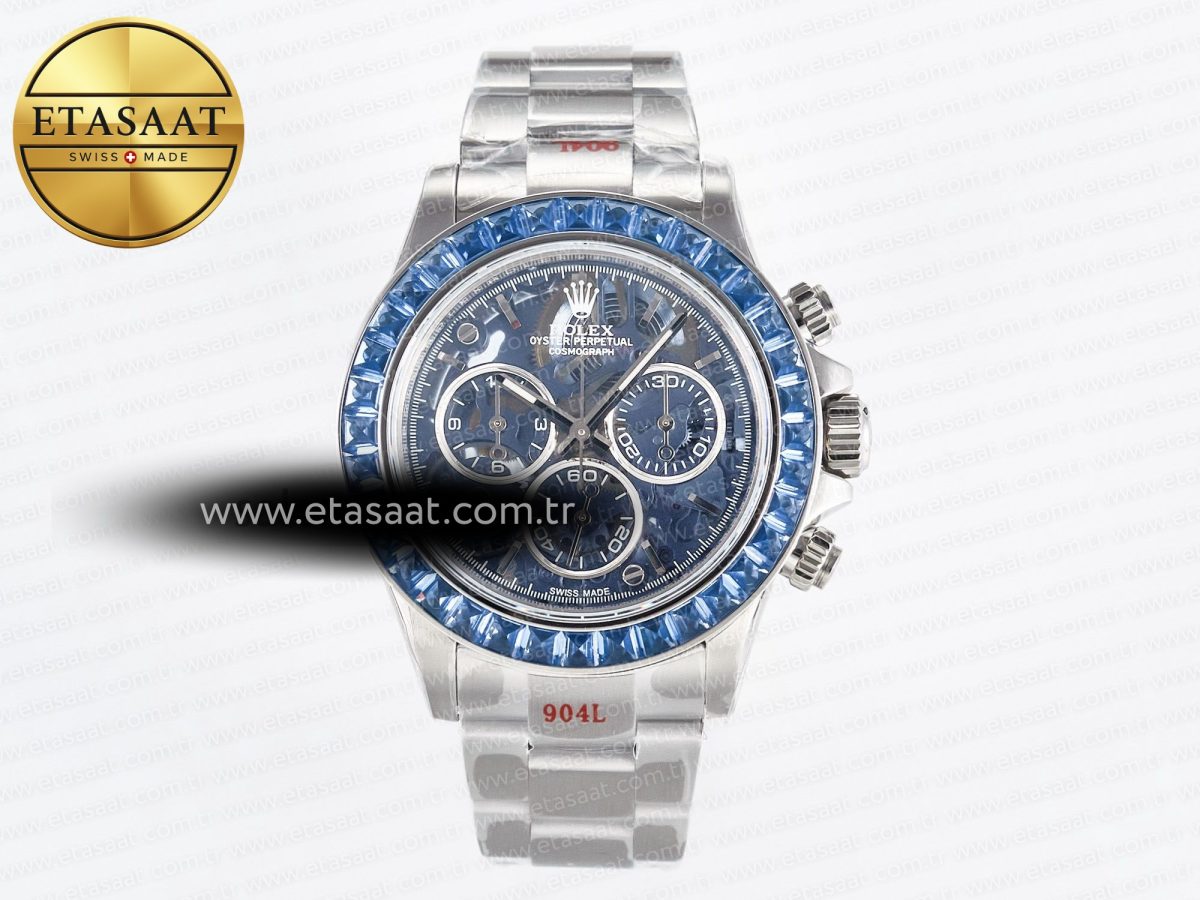 Rolex Daytona Artisans SS GETF Best Edition Blue Skeleton Dial Diamonds Bezel on SS Bracelet DD4802 - Görsel 3