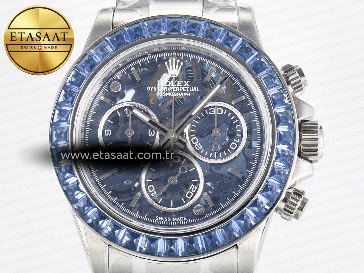 Rolex Daytona Artisans SS GETF Best Edition Blue Skeleton Dial Diamonds Bezel on SS Bracelet DD4802 - Görsel 4