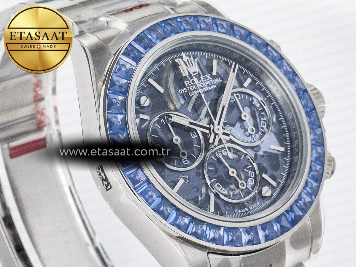Rolex Daytona Artisans SS GETF Best Edition Blue Skeleton Dial Diamonds Bezel on SS Bracelet DD4802 - Görsel 5