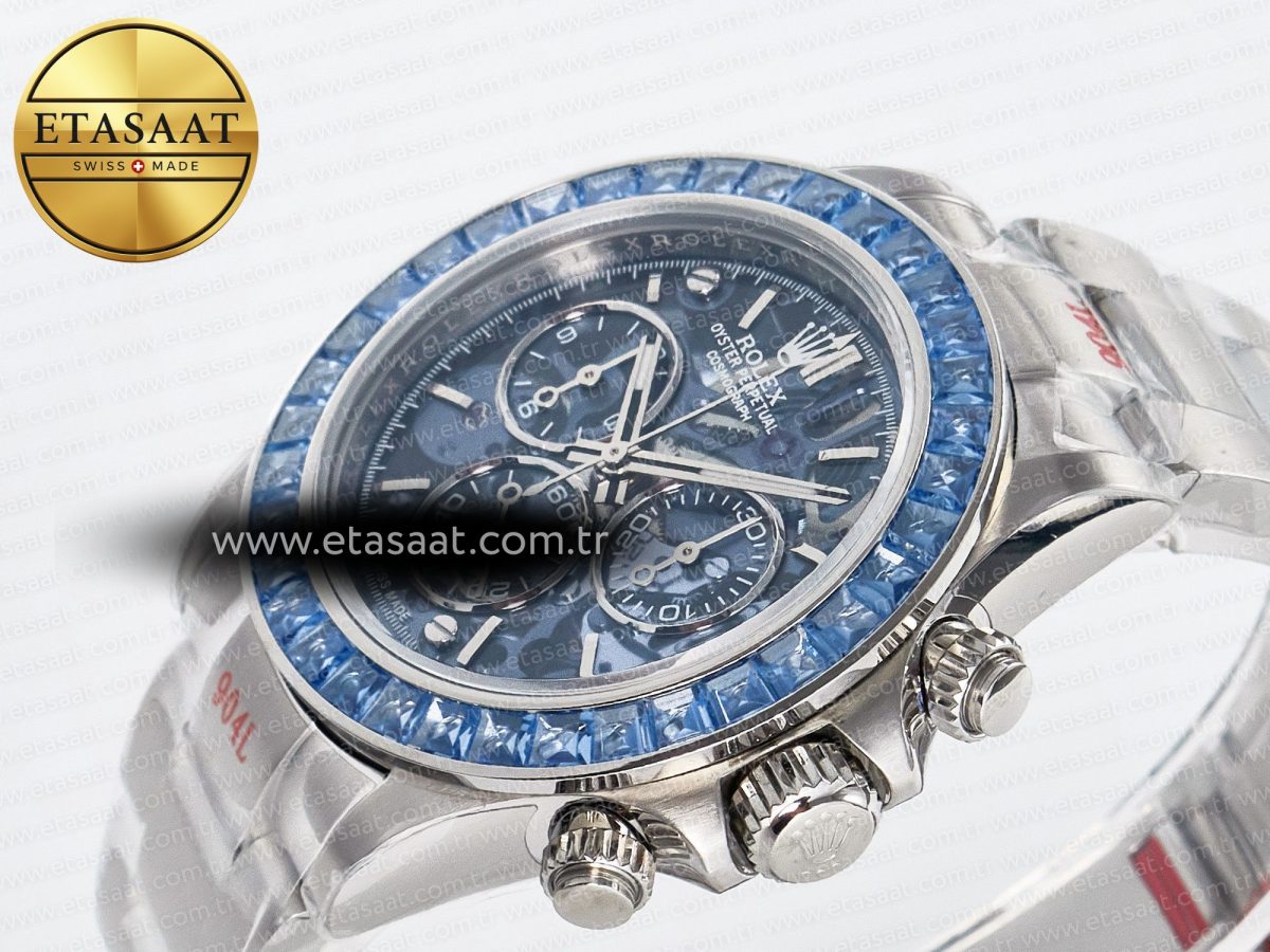 Rolex Daytona Artisans SS GETF Best Edition Blue Skeleton Dial Diamonds Bezel on SS Bracelet DD4802 - Görsel 6