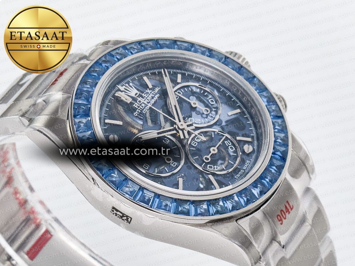 Rolex Daytona Artisans SS GETF Best Edition Blue Skeleton Dial Diamonds Bezel on SS Bracelet DD4802 - Görsel 7