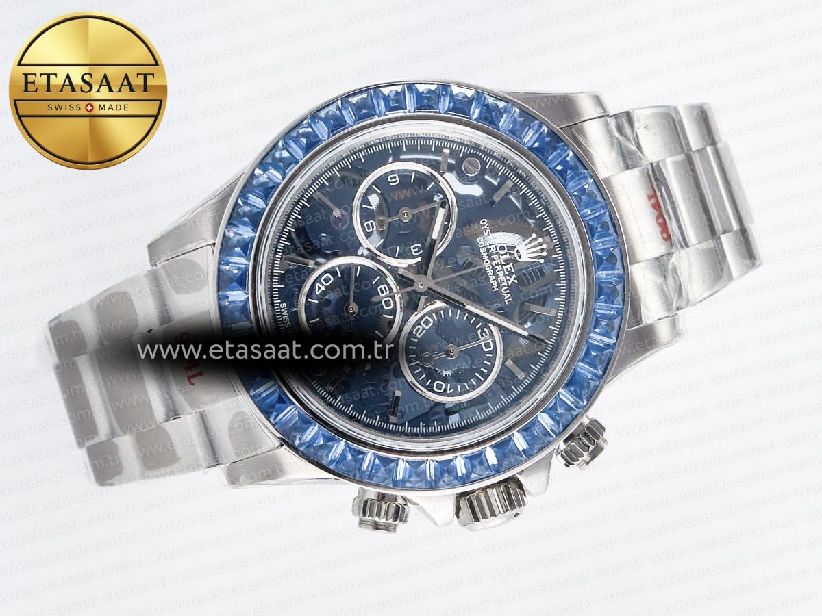 Rolex Daytona Artisans SS GETF Best Edition Blue Skeleton Dial Diamonds Bezel on SS Bracelet DD4802 - Görsel 8
