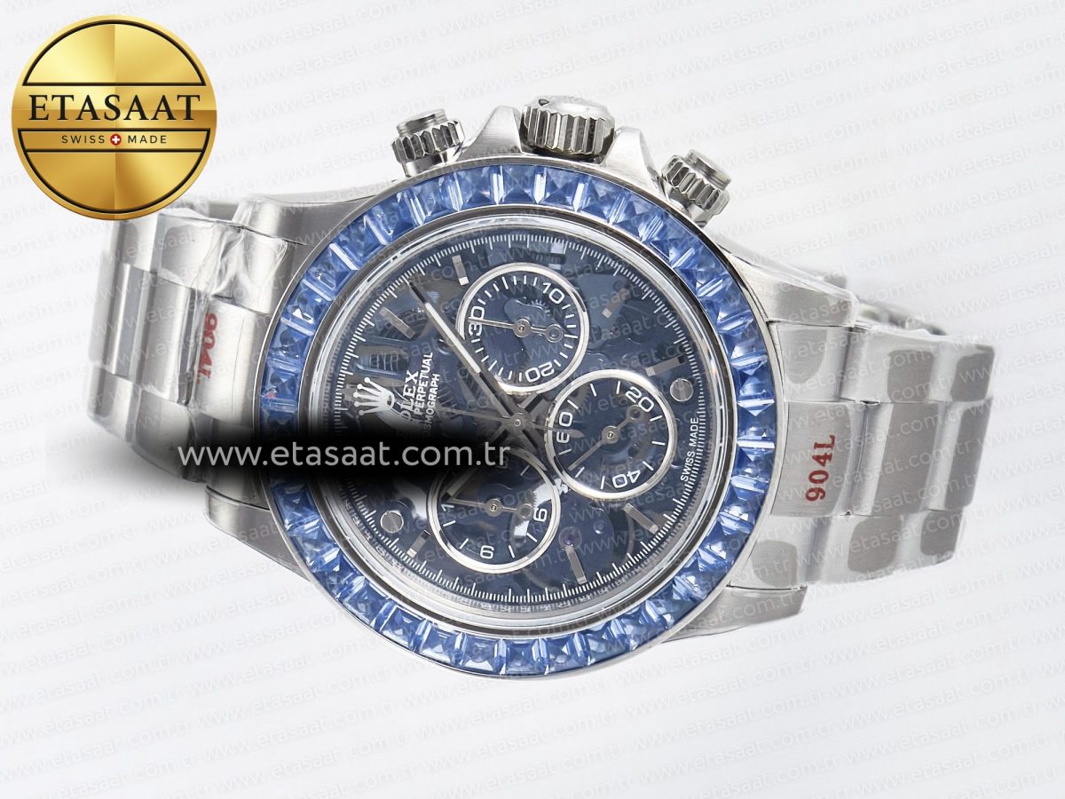 Rolex Daytona Artisans SS GETF Best Edition Blue Skeleton Dial Diamonds Bezel on SS Bracelet DD4802 - Görsel 9