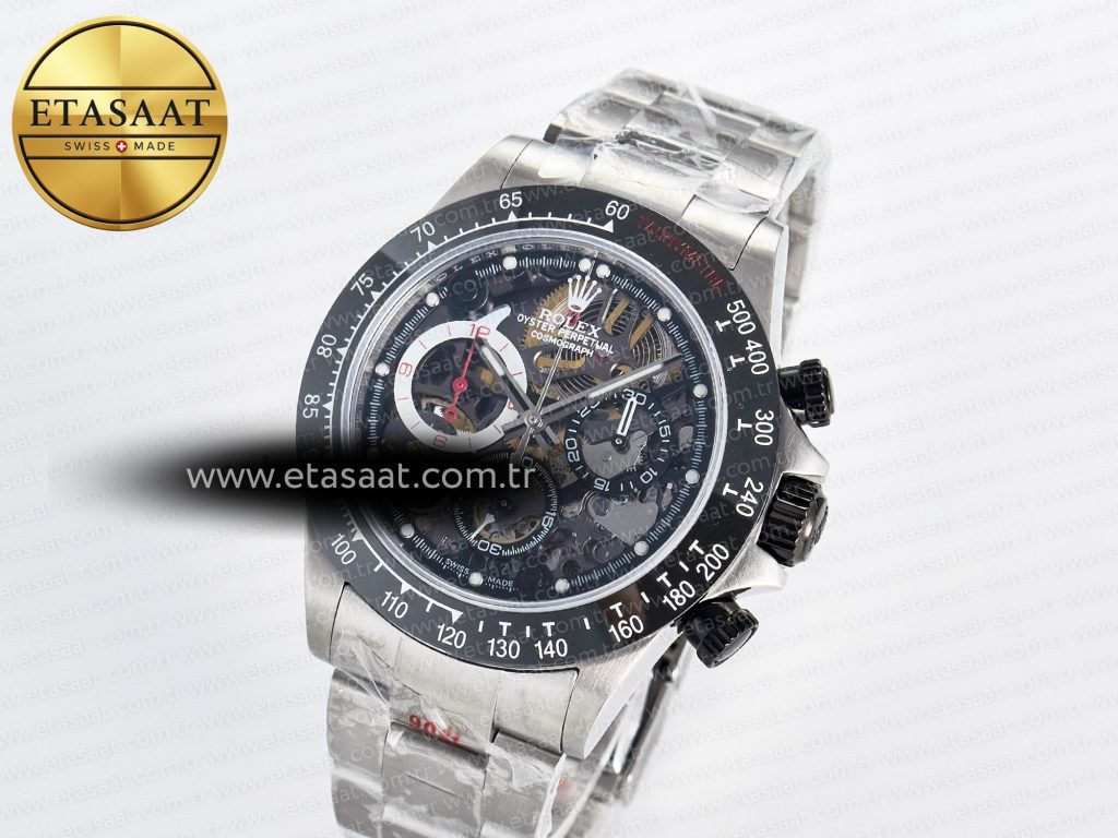 daytona artisans ss getf best edition skeleton dial black ceramic bezel on ss bracelet dd48021