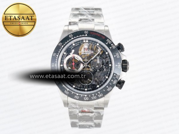Rolex Daytona Artisans Getf İskelet Kadran Siyah DD4802 Eta Saat - 1:1 Süper Klon Replika Saat