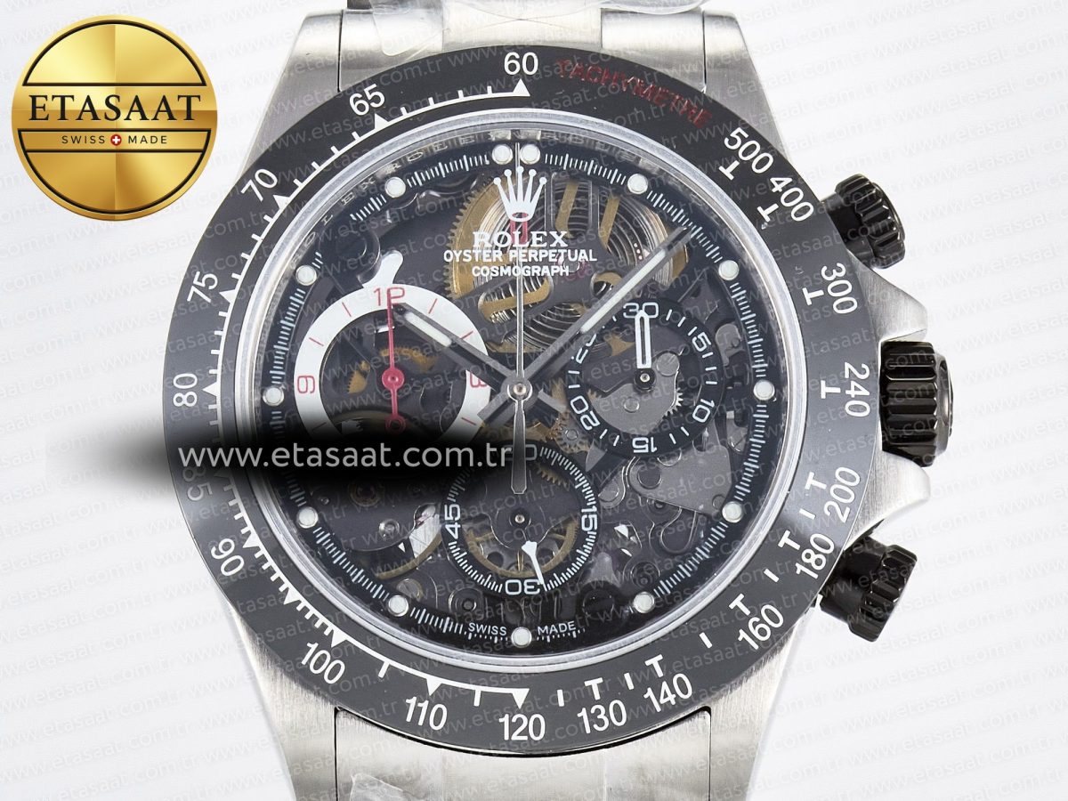 Rolex Daytona Artisans SS GETF Best Edition Skeleton Dial Black Ceramic Bezel on SS Bracelet DD4802 - Görsel 4