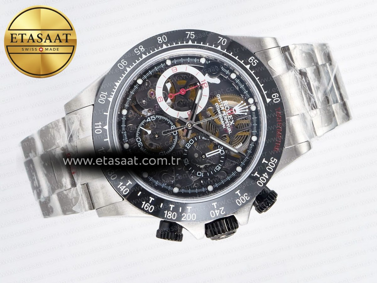 Rolex Daytona Artisans SS GETF Best Edition Skeleton Dial Black Ceramic Bezel on SS Bracelet DD4802 - Görsel 8