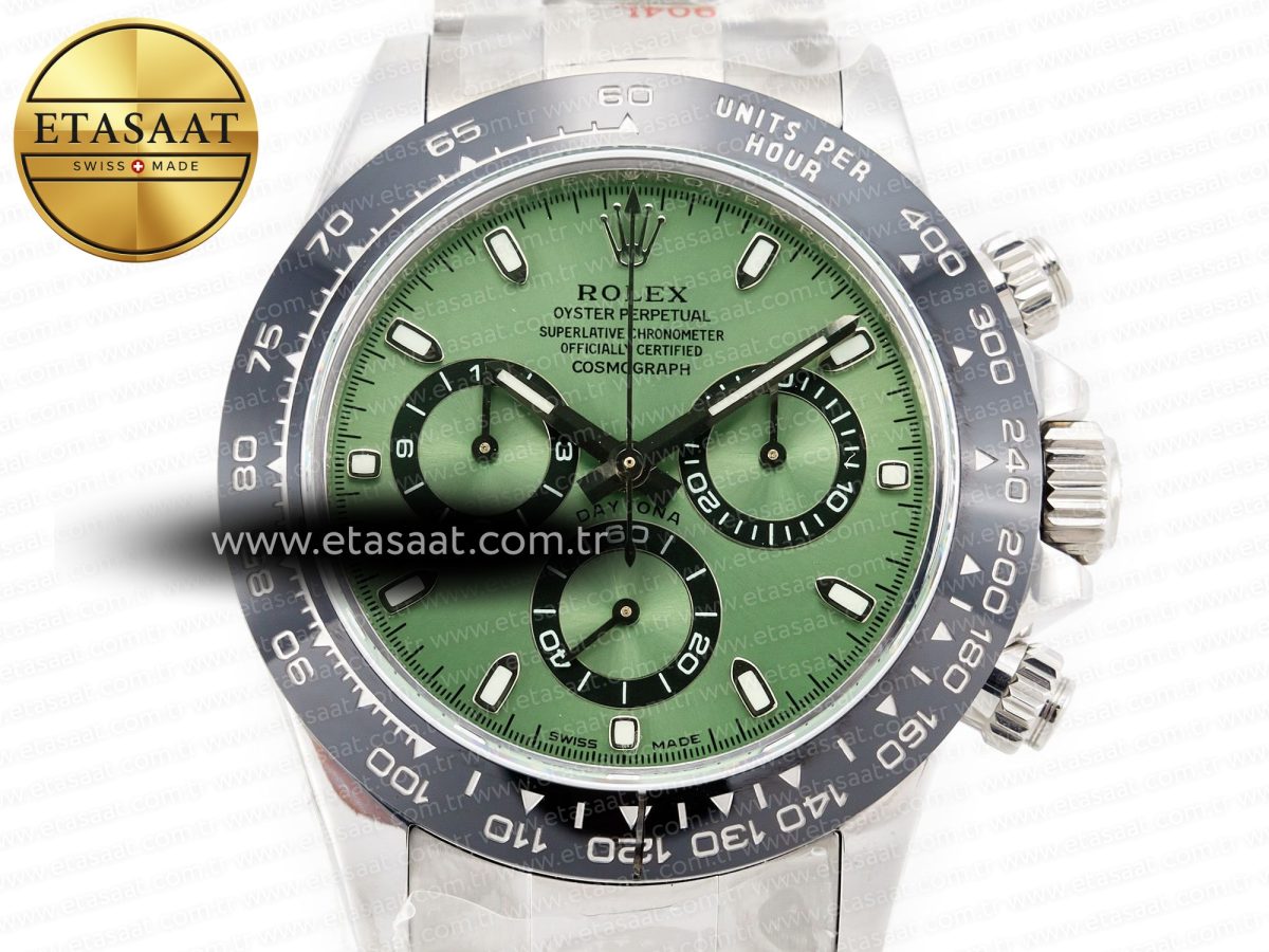 Rolex Daytona Black Ceramic Bezel Noob Best Edition Green Dial on SS Oyster Bracelet SA4130 - Görsel 4