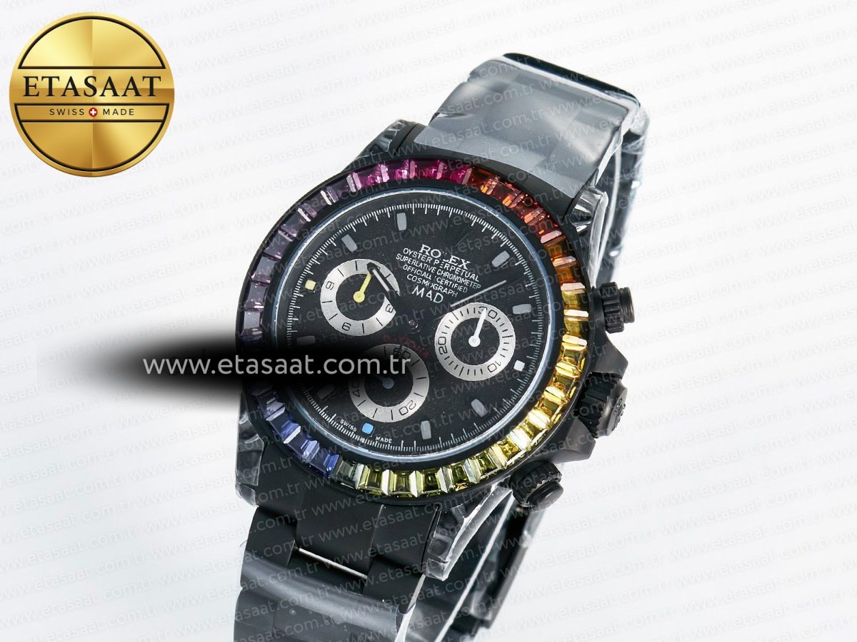 Rolex Daytona BLAKEN 1:1 Best Edition Matte Black Dial Rainbow Bezel on Ceramic Bracelet SA7750 - Görsel 1