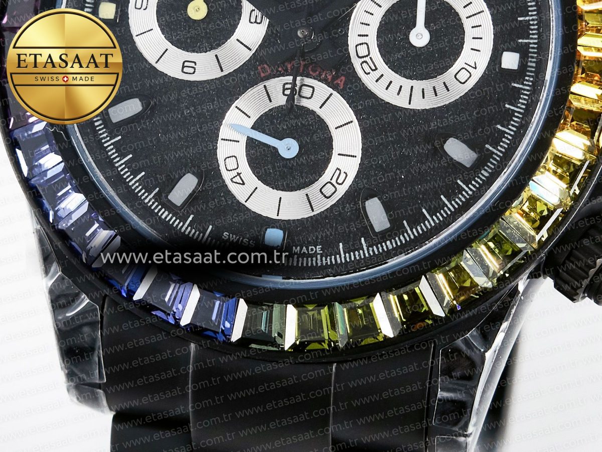 Rolex Daytona BLAKEN 1:1 Best Edition Matte Black Dial Rainbow Bezel on Ceramic Bracelet SA7750 - Görsel 12