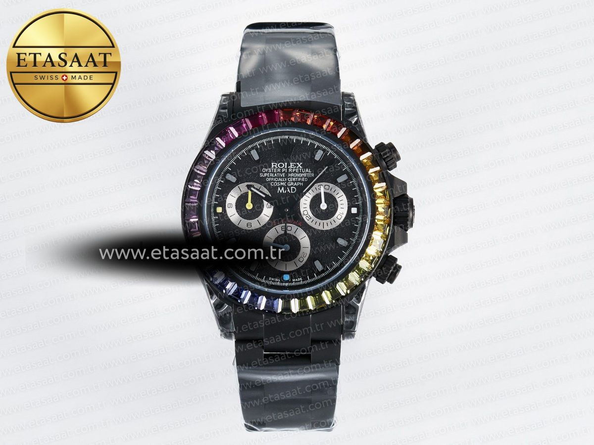 Rolex Daytona BLAKEN 1:1 Best Edition Matte Black Dial Rainbow Bezel on Ceramic Bracelet SA7750 - Görsel 3