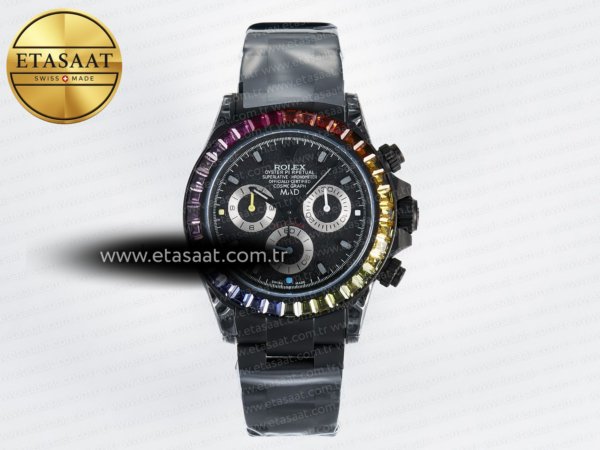 Rolex Daytona Blaken Matte Siyah Kadran Gökkuşağı SA7750 Eta Saat - 1:1 Süper Klon Replika Saat