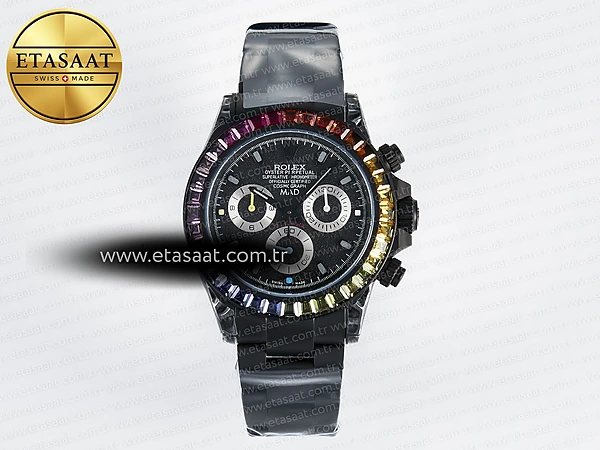 Rolex Daytona Blaken Matte Siyah Kadran Gökkuşağı SA7750 Eta Saat - 1:1 Süper Klon Replika Saat