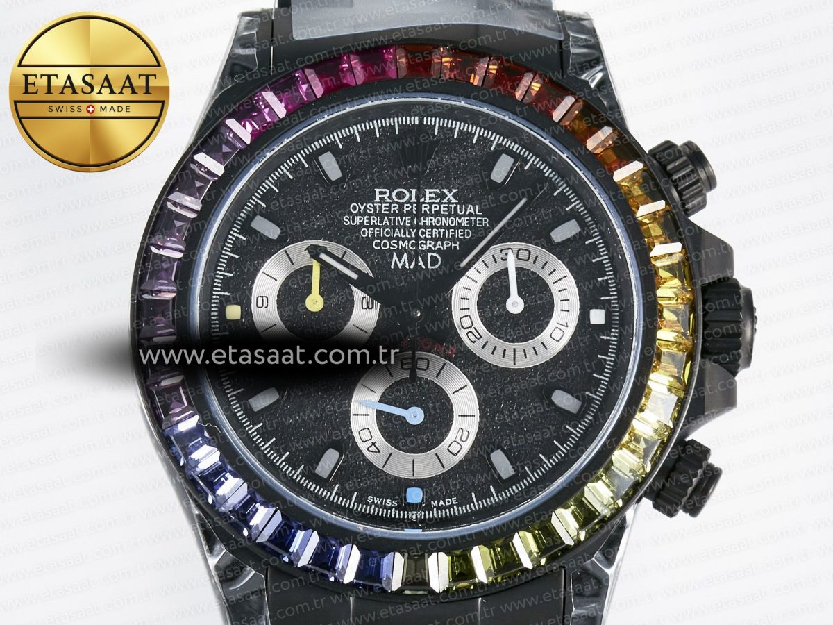 Rolex Daytona BLAKEN 1:1 Best Edition Matte Black Dial Rainbow Bezel on Ceramic Bracelet SA7750 - Görsel 4