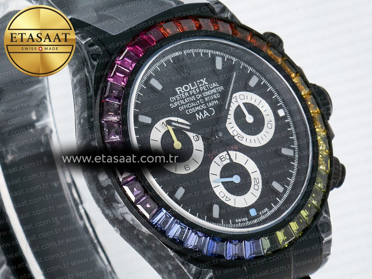 Rolex Daytona BLAKEN 1:1 Best Edition Matte Black Dial Rainbow Bezel on Ceramic Bracelet SA7750 - Görsel 5