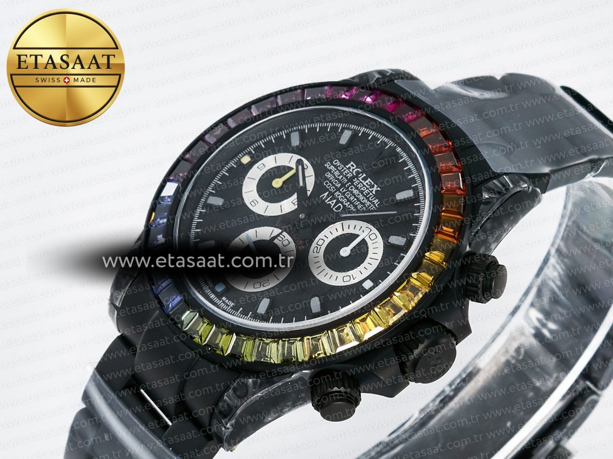 Rolex Daytona BLAKEN 1:1 Best Edition Matte Black Dial Rainbow Bezel on Ceramic Bracelet SA7750 - Görsel 6