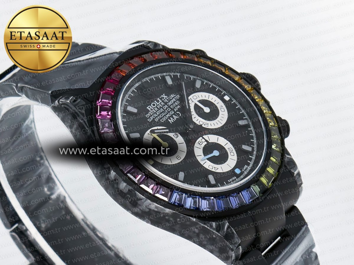 Rolex Daytona BLAKEN 1:1 Best Edition Matte Black Dial Rainbow Bezel on Ceramic Bracelet SA7750 - Görsel 7