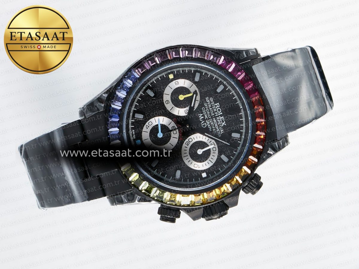 Rolex Daytona BLAKEN 1:1 Best Edition Matte Black Dial Rainbow Bezel on Ceramic Bracelet SA7750 - Görsel 8