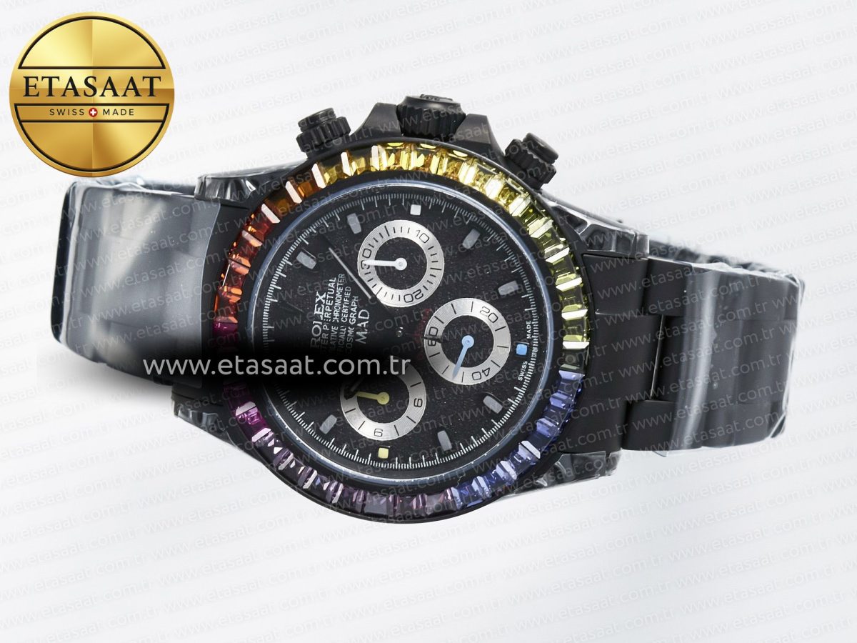 Rolex Daytona BLAKEN 1:1 Best Edition Matte Black Dial Rainbow Bezel on Ceramic Bracelet SA7750 - Görsel 9