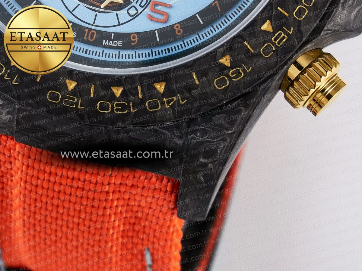 Rolex Daytona DIW “AVIA AZURE BLUE” Carbon DIWF 1:1 Best Edition Blue Dial on Orange Nylon Strap SH4130 - Görsel 14