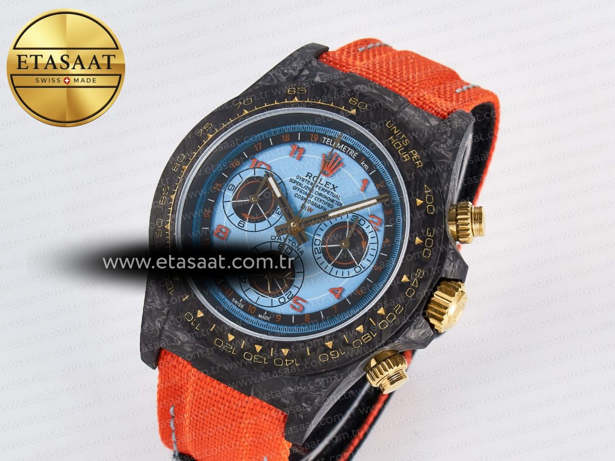 Rolex Daytona DIW “AVIA AZURE BLUE” Carbon DIWF 1:1 Best Edition Blue Dial on Orange Nylon Strap SH4130 - Görsel 2