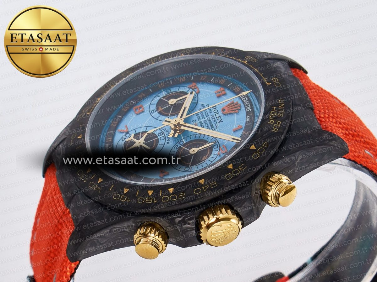 Rolex Daytona DIW “AVIA AZURE BLUE” Carbon DIWF 1:1 Best Edition Blue Dial on Orange Nylon Strap SH4130 - Görsel 6