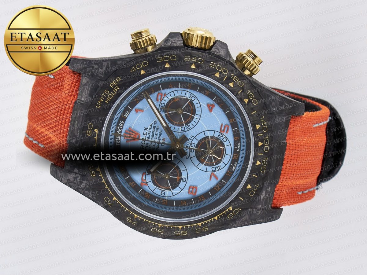 Rolex Daytona DIW “AVIA AZURE BLUE” Carbon DIWF 1:1 Best Edition Blue Dial on Orange Nylon Strap SH4130 - Görsel 9