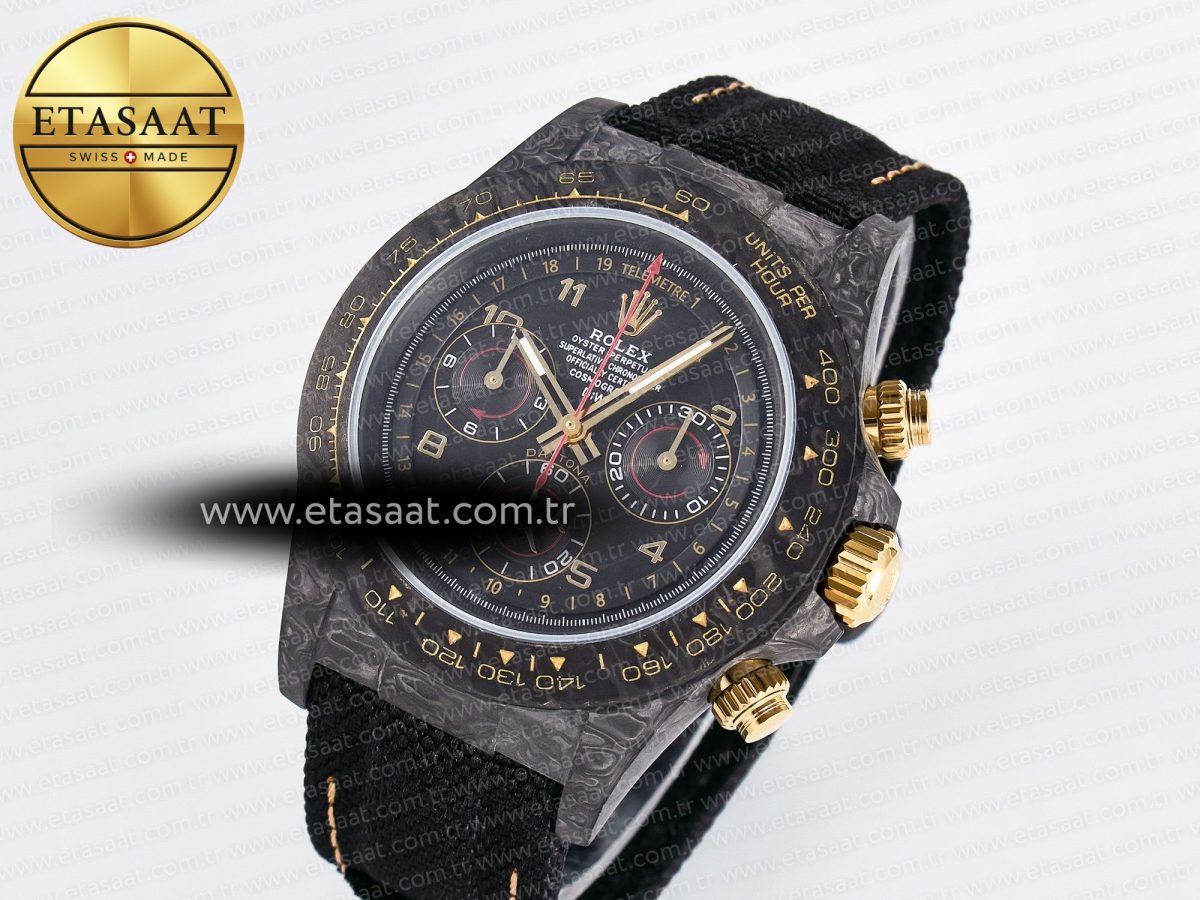 Rolex Daytona DIW “AVIA BLACK” Carbon DIWF 1:1 Best Edition Black/Red Dial on Black/Yellow Nylon Strap SH4130 - Görsel 2