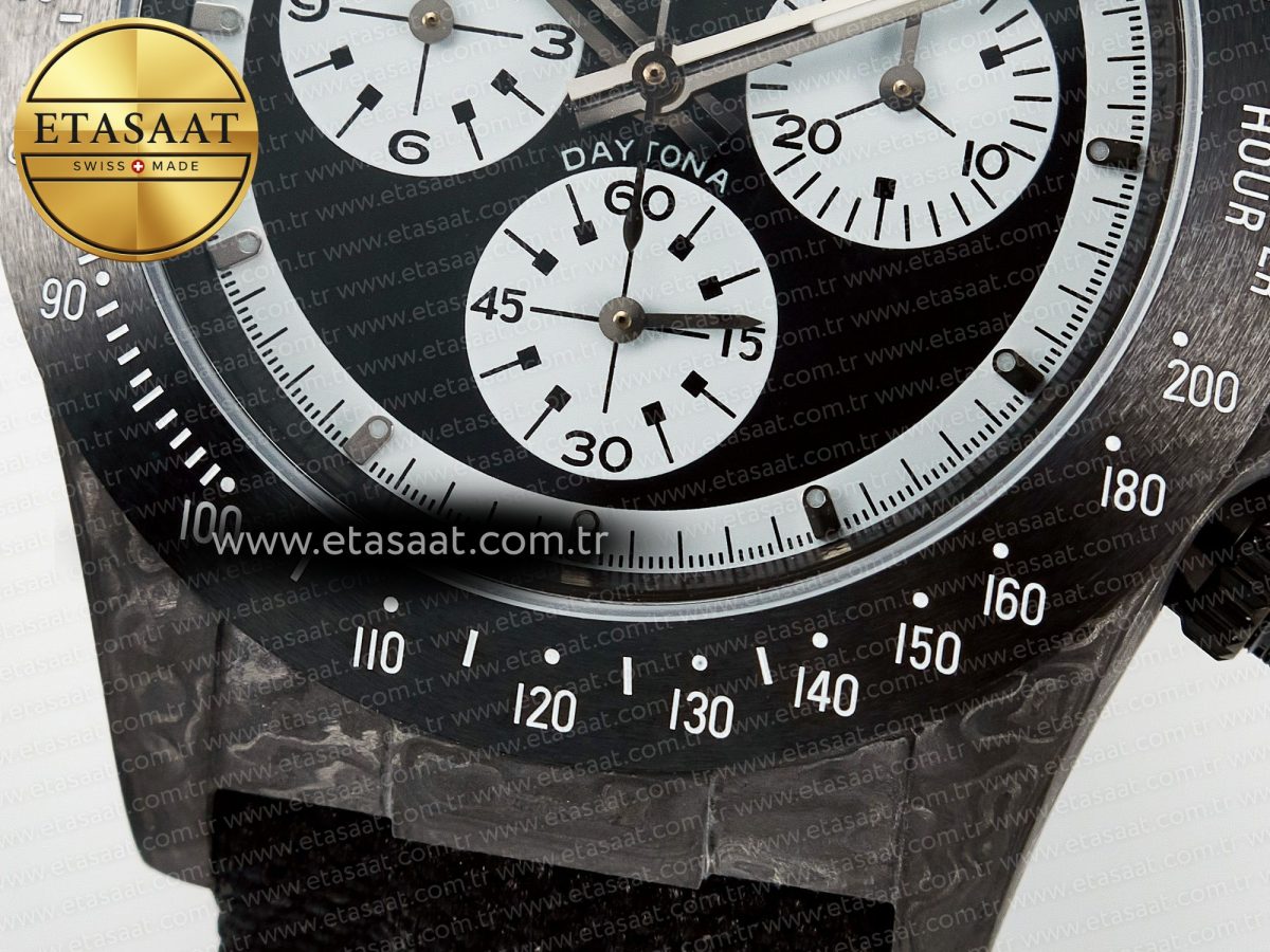 Rolex Daytona DIW Black Carbon DIWF 1:1 Best Edition Black/White Dial on Black Nylon Strap SH4130 - Görsel 13