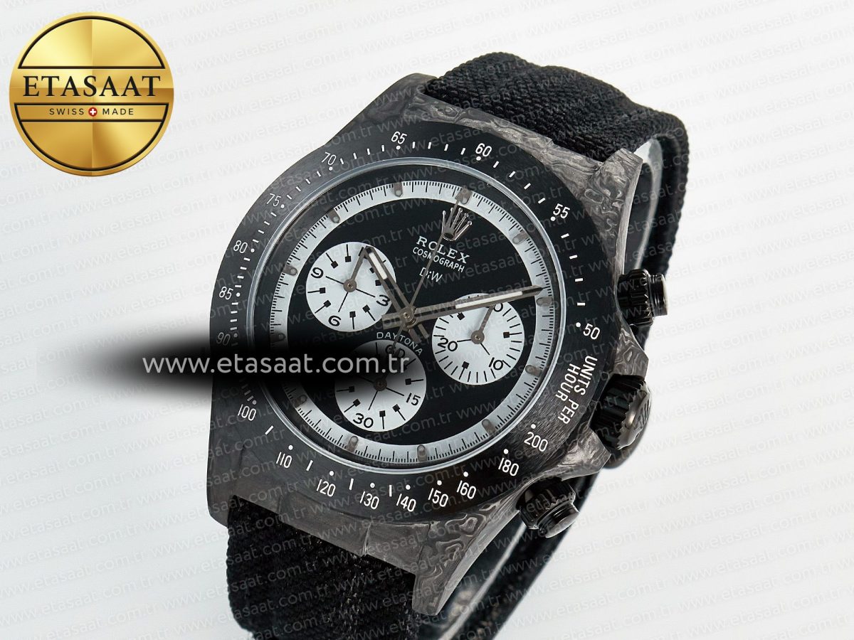 Rolex Daytona DIW Black Carbon DIWF 1:1 Best Edition Black/White Dial on Black Nylon Strap SH4130 - Görsel 2