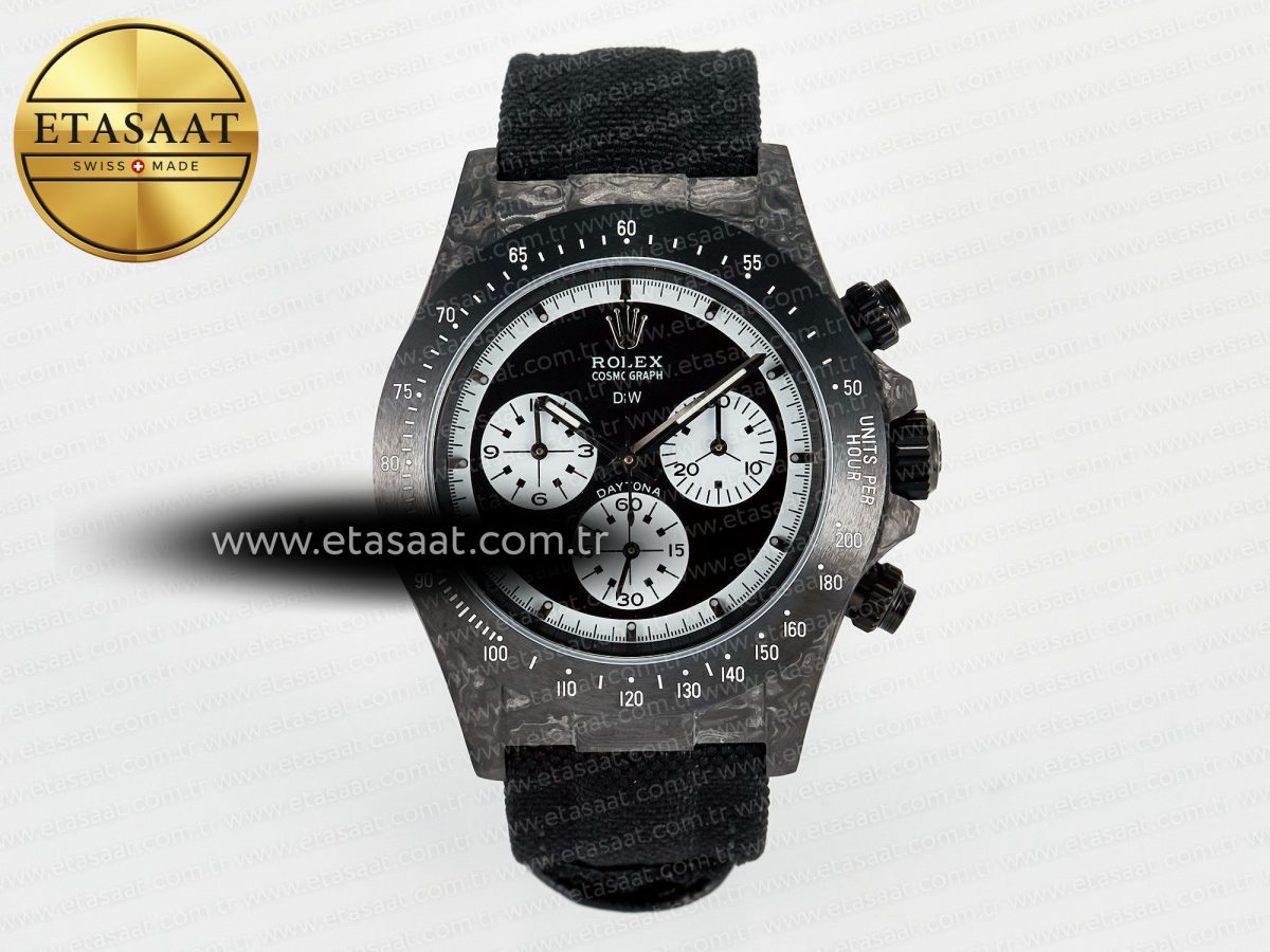 Rolex Daytona DIW Black Carbon DIWF 1:1 Best Edition Black/White Dial on Black Nylon Strap SH4130 - Görsel 3