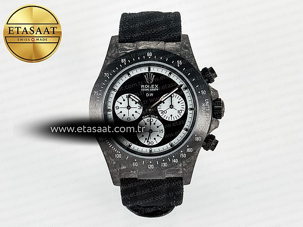 Rolex Daytona DIW Siyah Karbon DIWF Siyah/Beyaz SH4130 Eta Saat - 1:1 Süper Klon Replika Saat