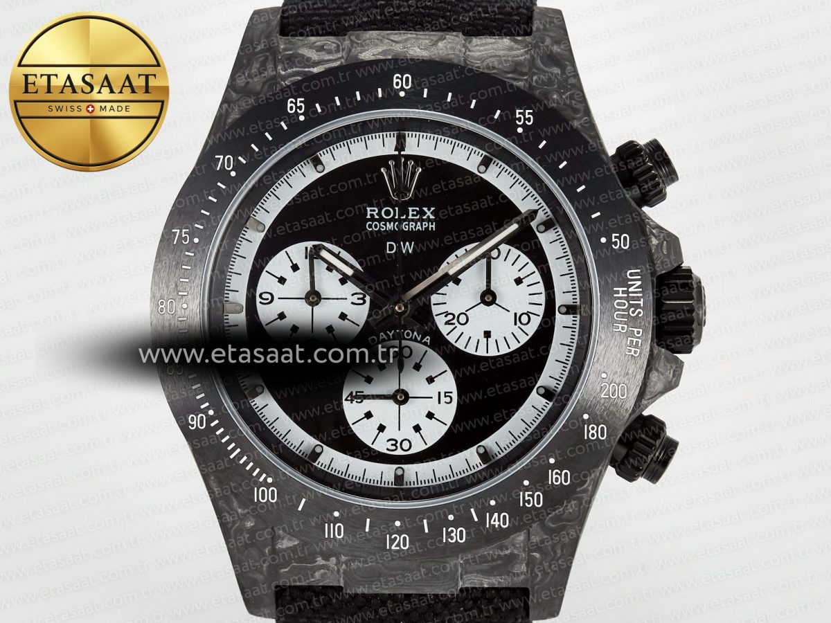 Rolex Daytona DIW Black Carbon DIWF 1:1 Best Edition Black/White Dial on Black Nylon Strap SH4130 - Görsel 4
