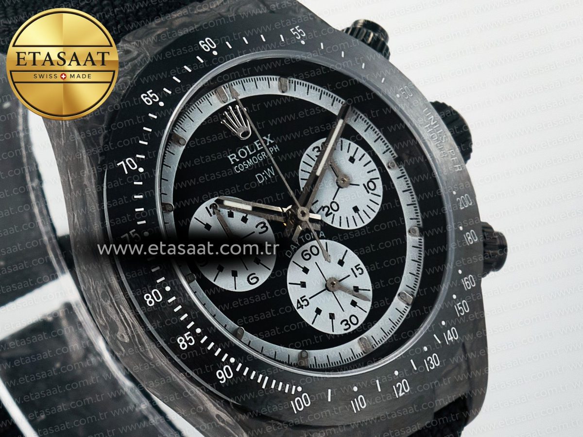 Rolex Daytona DIW Black Carbon DIWF 1:1 Best Edition Black/White Dial on Black Nylon Strap SH4130 - Görsel 5