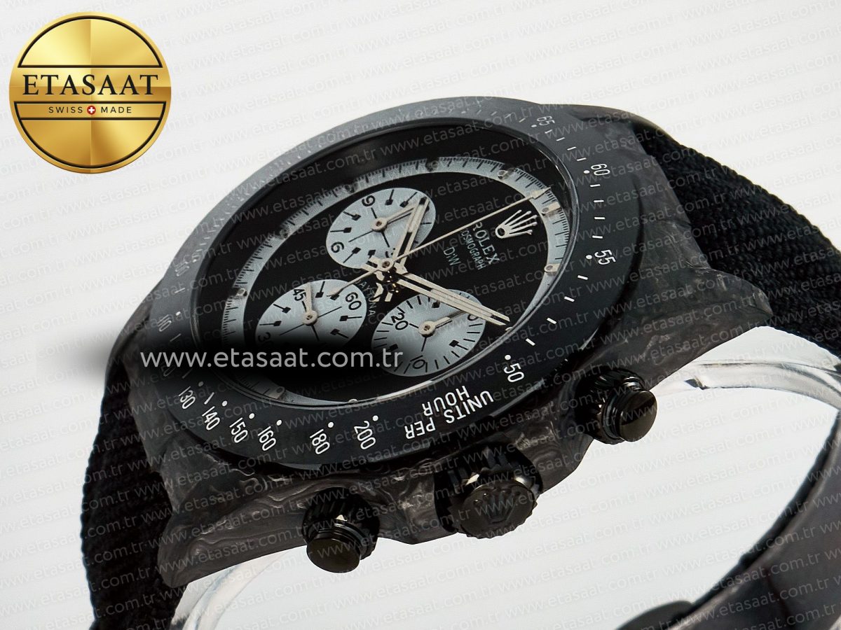 Rolex Daytona DIW Black Carbon DIWF 1:1 Best Edition Black/White Dial on Black Nylon Strap SH4130 - Görsel 6