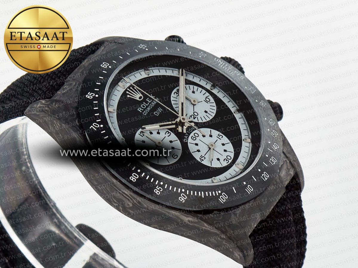Rolex Daytona DIW Black Carbon DIWF 1:1 Best Edition Black/White Dial on Black Nylon Strap SH4130 - Görsel 7