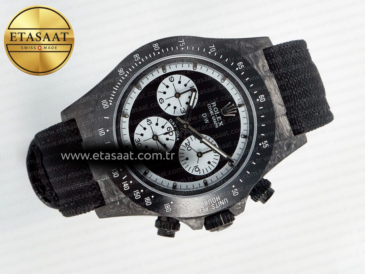 Rolex Daytona DIW Black Carbon DIWF 1:1 Best Edition Black/White Dial on Black Nylon Strap SH4130 - Görsel 8