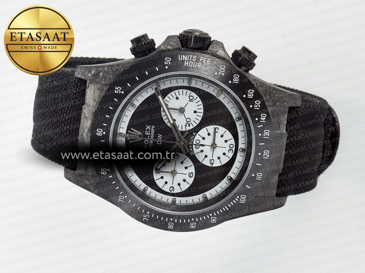 Rolex Daytona DIW Black Carbon DIWF 1:1 Best Edition Black/White Dial on Black Nylon Strap SH4130 - Görsel 9