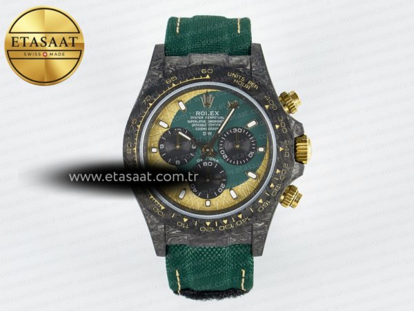 Rolex Daytona DIW Karbon Kasa DIWF Yeşil/Altın A7750 Eta Saat - 1:1 Süper Klon Replika Saat