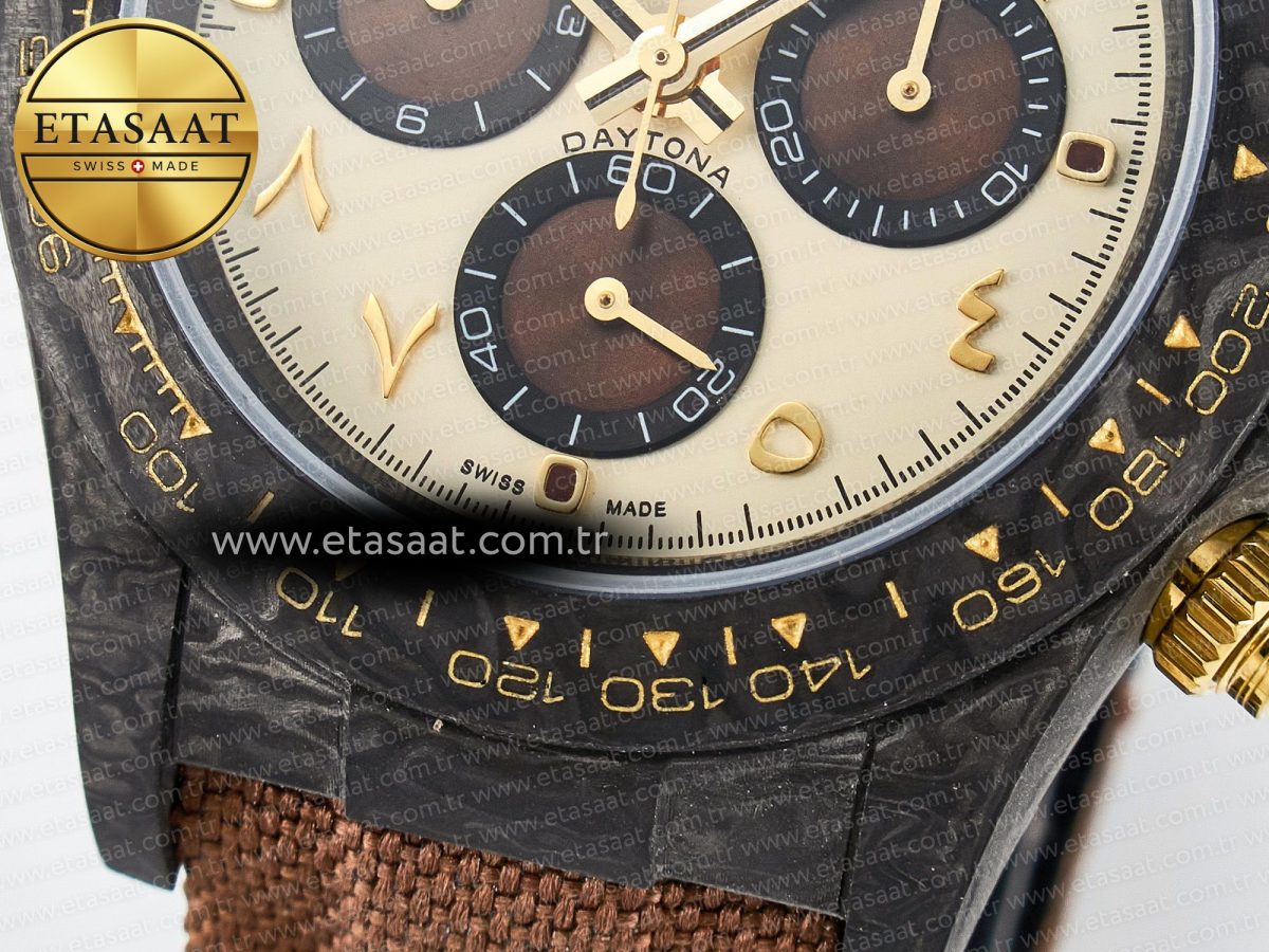 Rolex Daytona DIW Carbon Case and Bezel DIWF Edition Yellow Arabic Dial on Brown Nylon Strap A7750 - Görsel 13