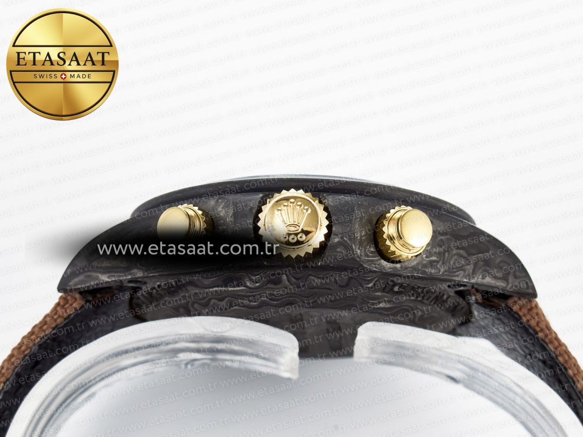Rolex Daytona DIW Carbon Case and Bezel DIWF Edition Yellow Arabic Dial on Brown Nylon Strap A7750 - Görsel 16