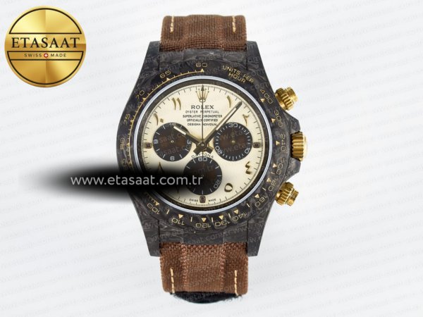 Rolex Daytona DIW Karbon Kasa DIWF Sarı Arap Rakamlı A7750 Eta Saat - 1:1 Süper Klon Replika Saat