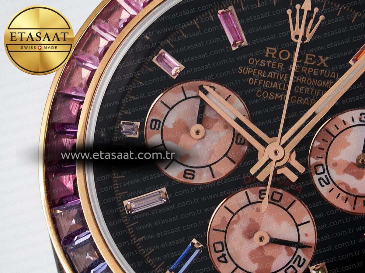Rolex Daytona DIW Carbon Case DIWF Edition Black Dial Rainbow Diamonds Bezel on Brown Nylon Strap A7750 - Görsel 10