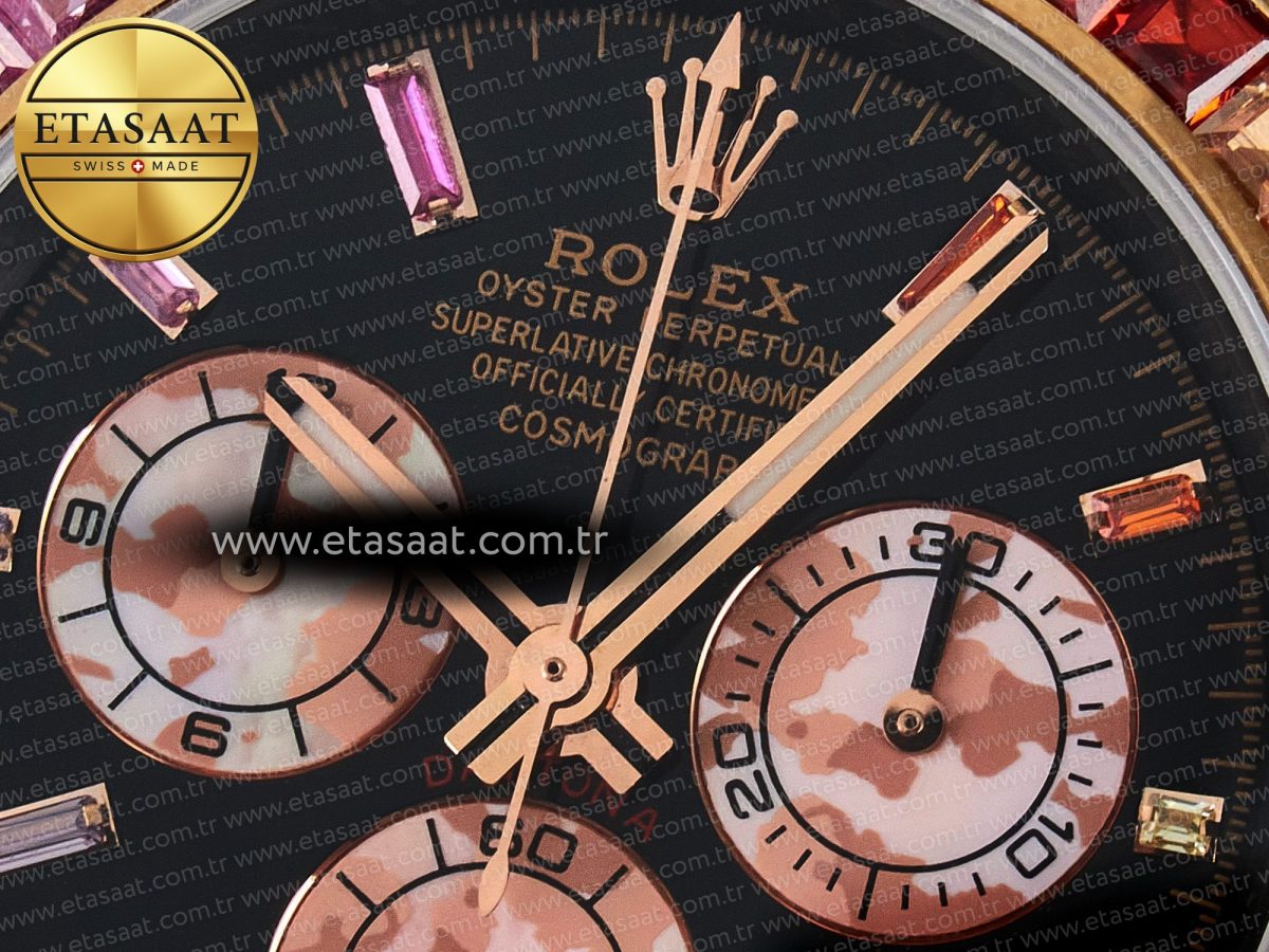 Rolex Daytona DIW Carbon Case DIWF Edition Black Dial Rainbow Diamonds Bezel on Brown Nylon Strap A7750 - Görsel 11