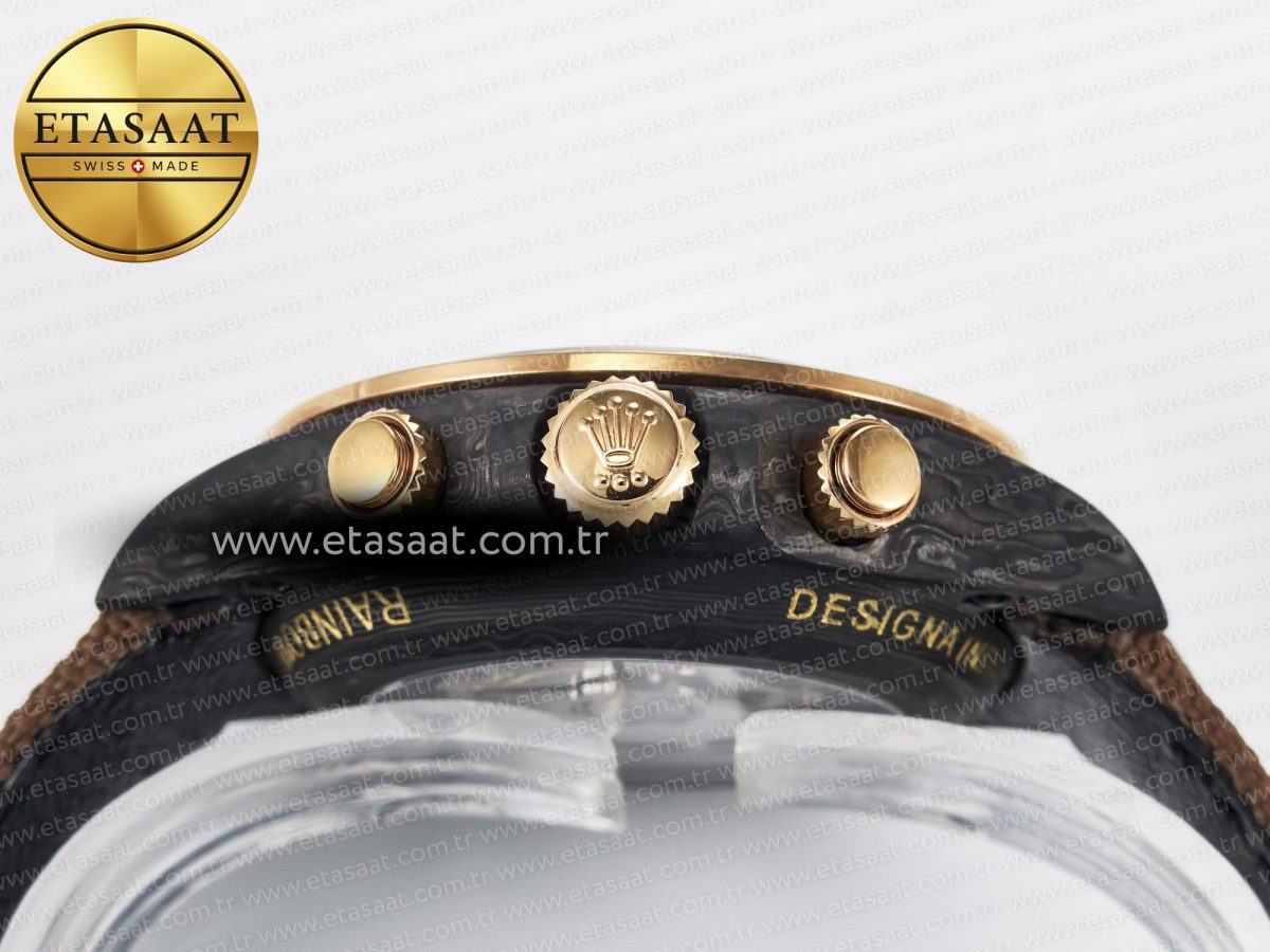Rolex Daytona DIW Carbon Case DIWF Edition Black Dial Rainbow Diamonds Bezel on Brown Nylon Strap A7750 - Görsel 16