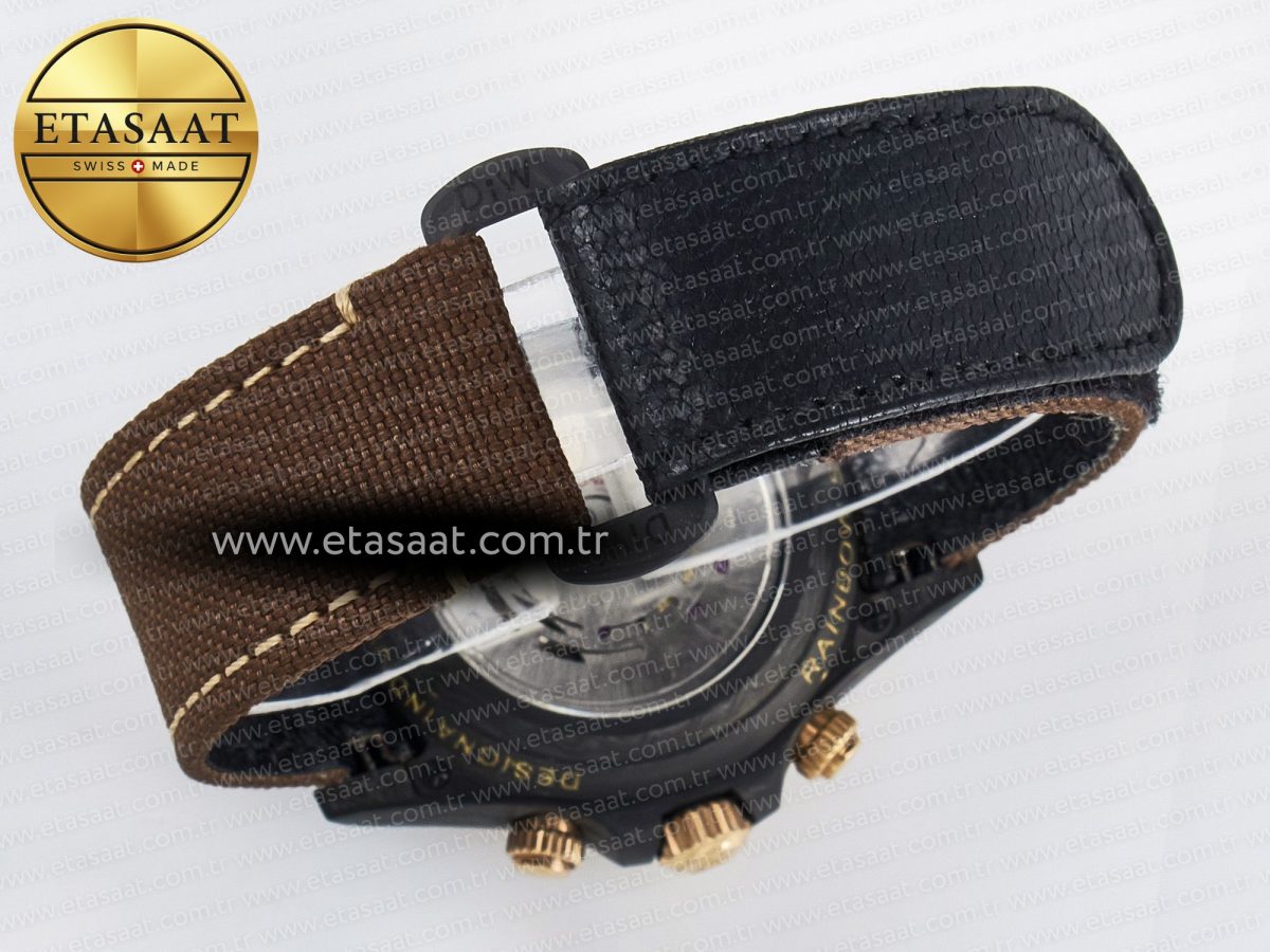 Rolex Daytona DIW Carbon Case DIWF Edition Black Dial Rainbow Diamonds Bezel on Brown Nylon Strap A7750 - Görsel 17